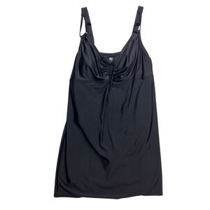 Wave Zone Swim Dress Women 1X Black Ruched Adjustable Straps